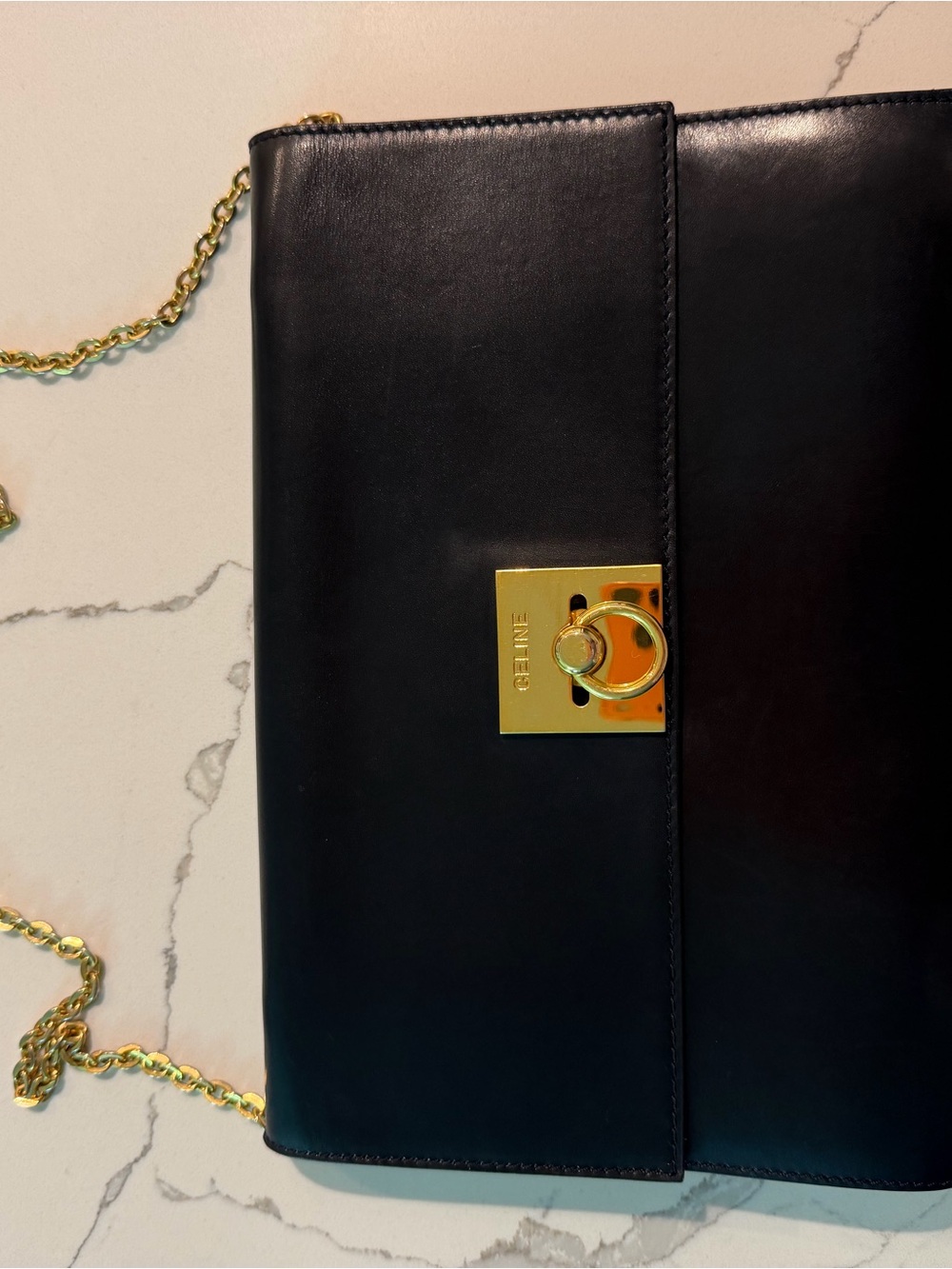 Celine Black Leather Crossbody with Gold Chain and Signature Lock - Picture 2 of 14